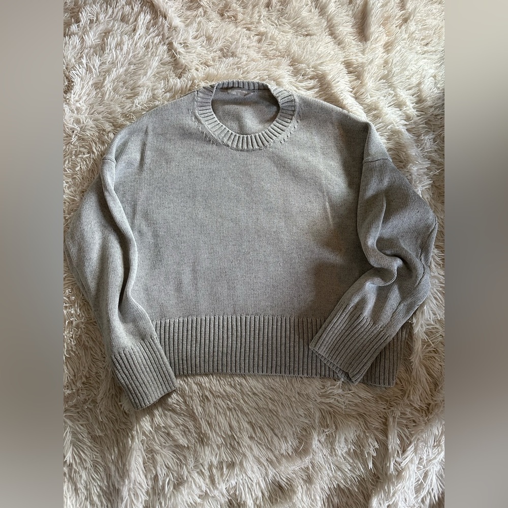 Everlane Pullover Knit Sweater Medium Gray 100% Cotton Cropped Oversized